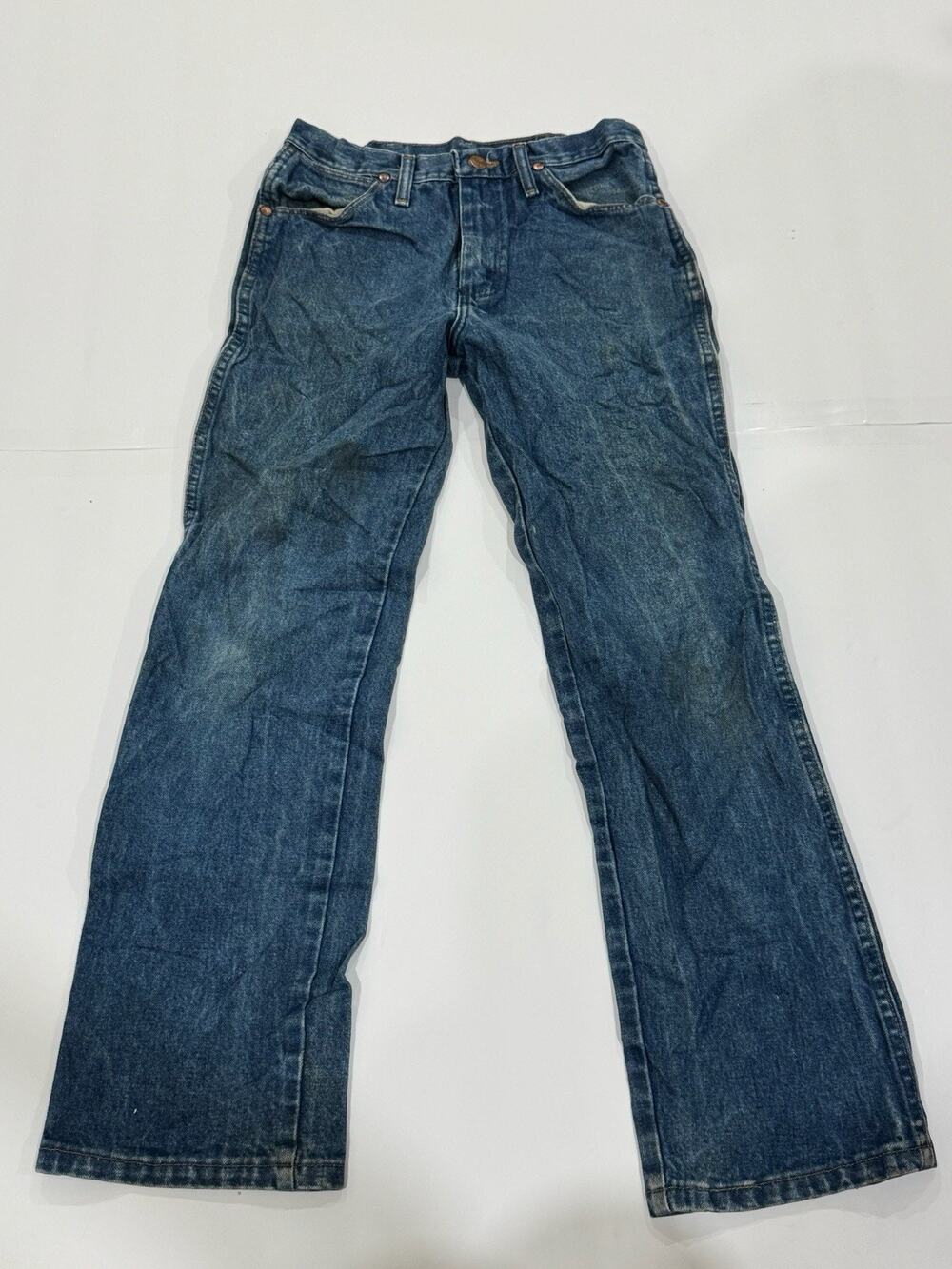 Wrangler Straight Mens 29/30 Blue Jeans Faded Vintage Y2k Western Cowboy Patch